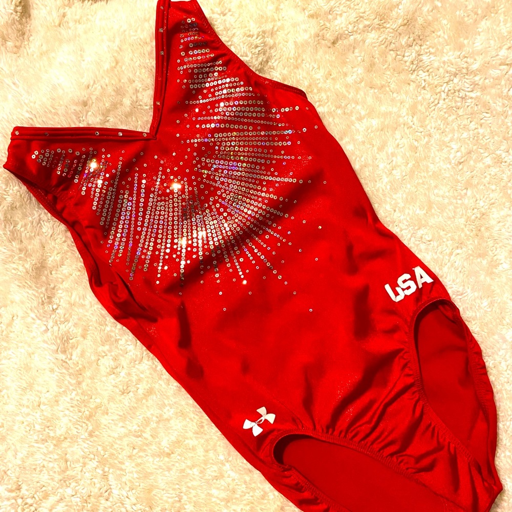 Under Armour red gymnastics leotard team usa replica sz AS